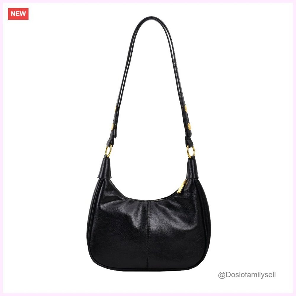 Small Hobo Shoulder Bag PU Leather Adjustable Strap Crossbody Purse